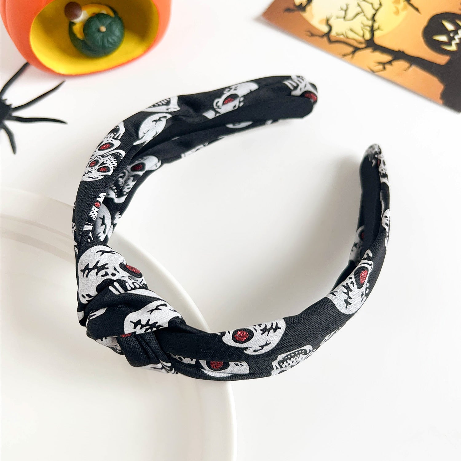 Wholesale Halloween Dark Style Spider Web Skull Fashion New Knotted Wide-brimmed Pearl Headband